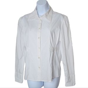 Samuel Dong Pleated Ruffle Button Up White Dressy Shirt Size Medium Women's